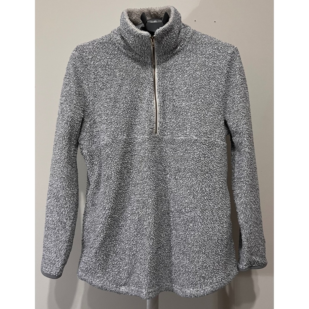 Entro Womens Small Grey Sherpa Fleece Quarter Zip Pullover Sweater Fuzzy Jacket